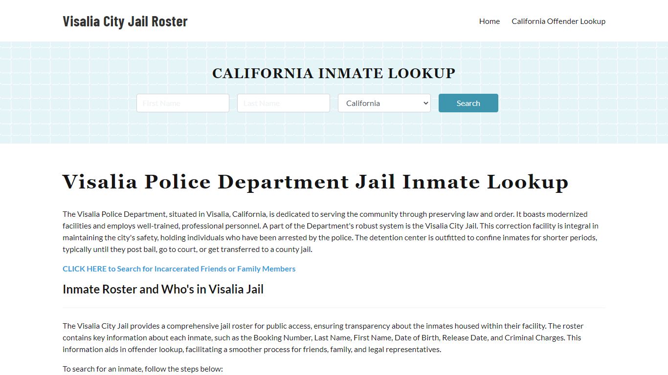 Visalia Police Department & City Jail, CA Inmate Roster, Arrests, Mugshots
