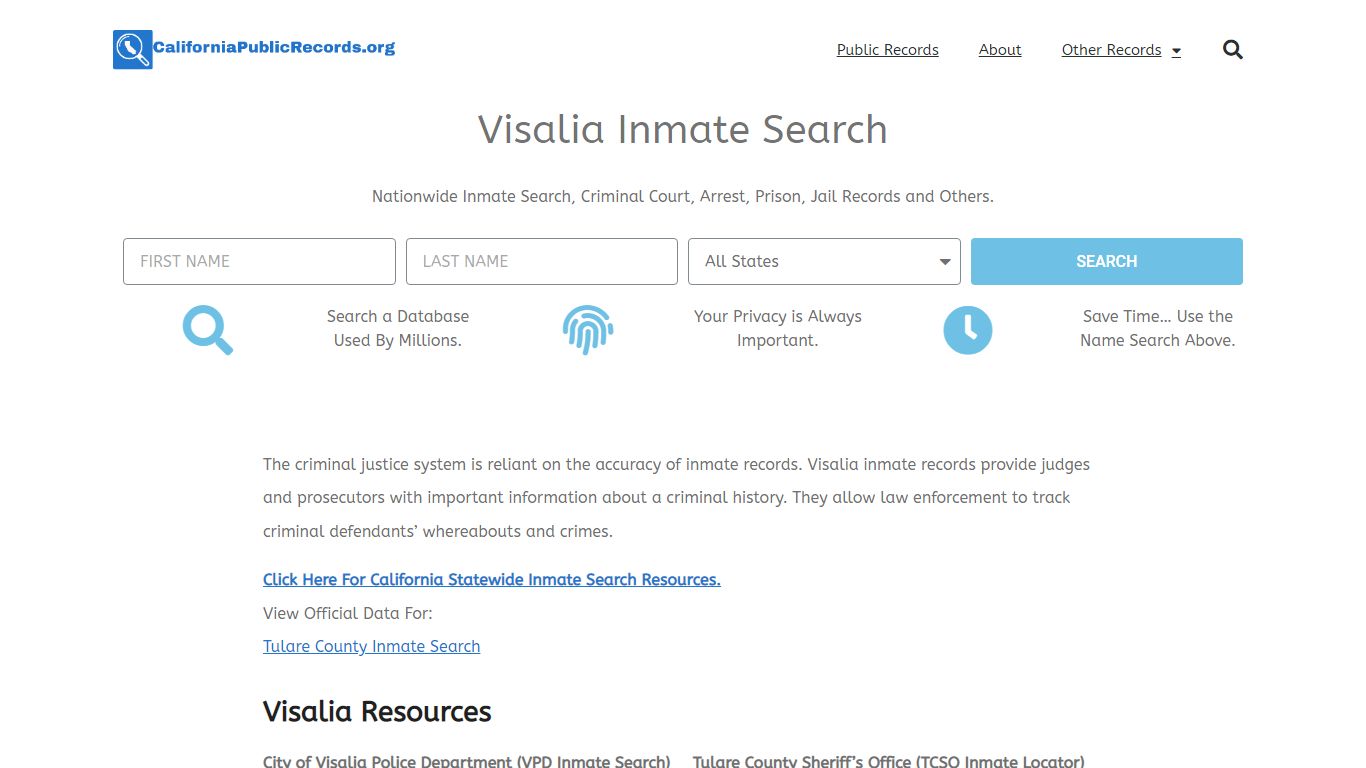 Visalia Inmate Search - Current & Past VPD CA Jail Records